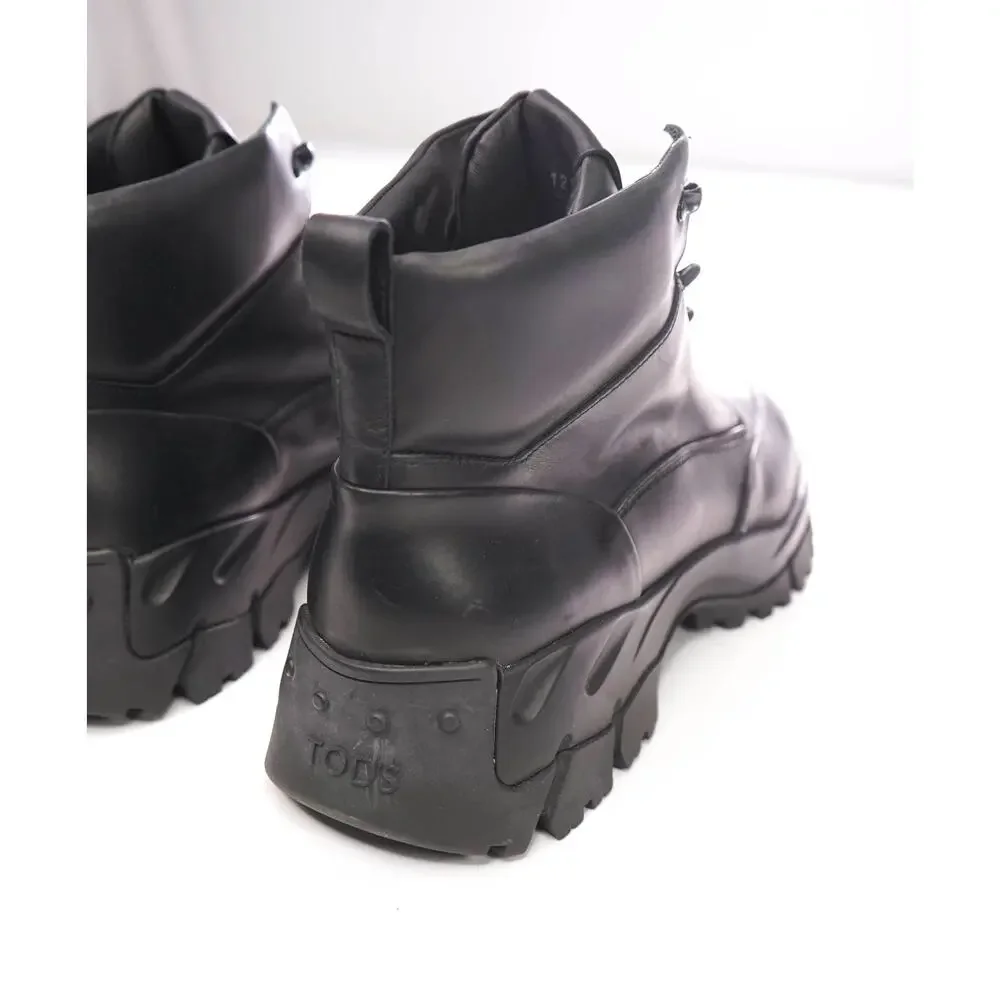 $975 TOD'S - Black Leather Ankle Boots - US 13.5 (12.5UK)